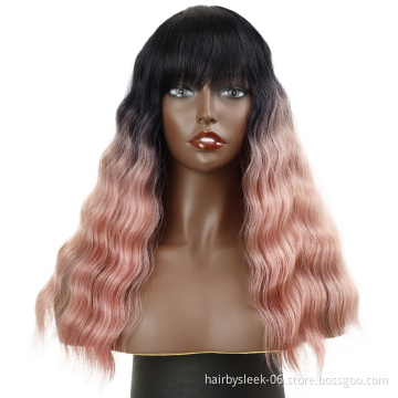 The princess ombre color Cake curly hair water wave With Bang 18inches soft natural synthetic braiding hair wigs for black woman